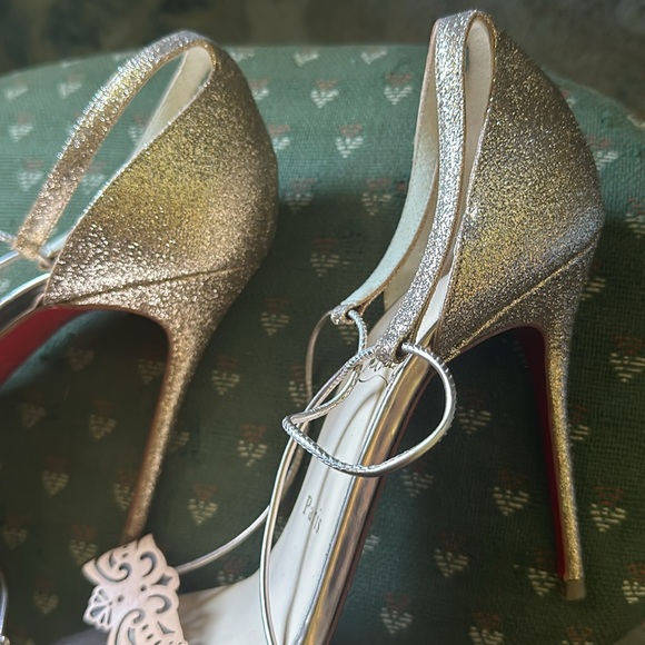 Christian Louboutin Leather & Gold Glitter Valnina AnkleTie Sandals Size 38 1/2 - Picture 5 of 7